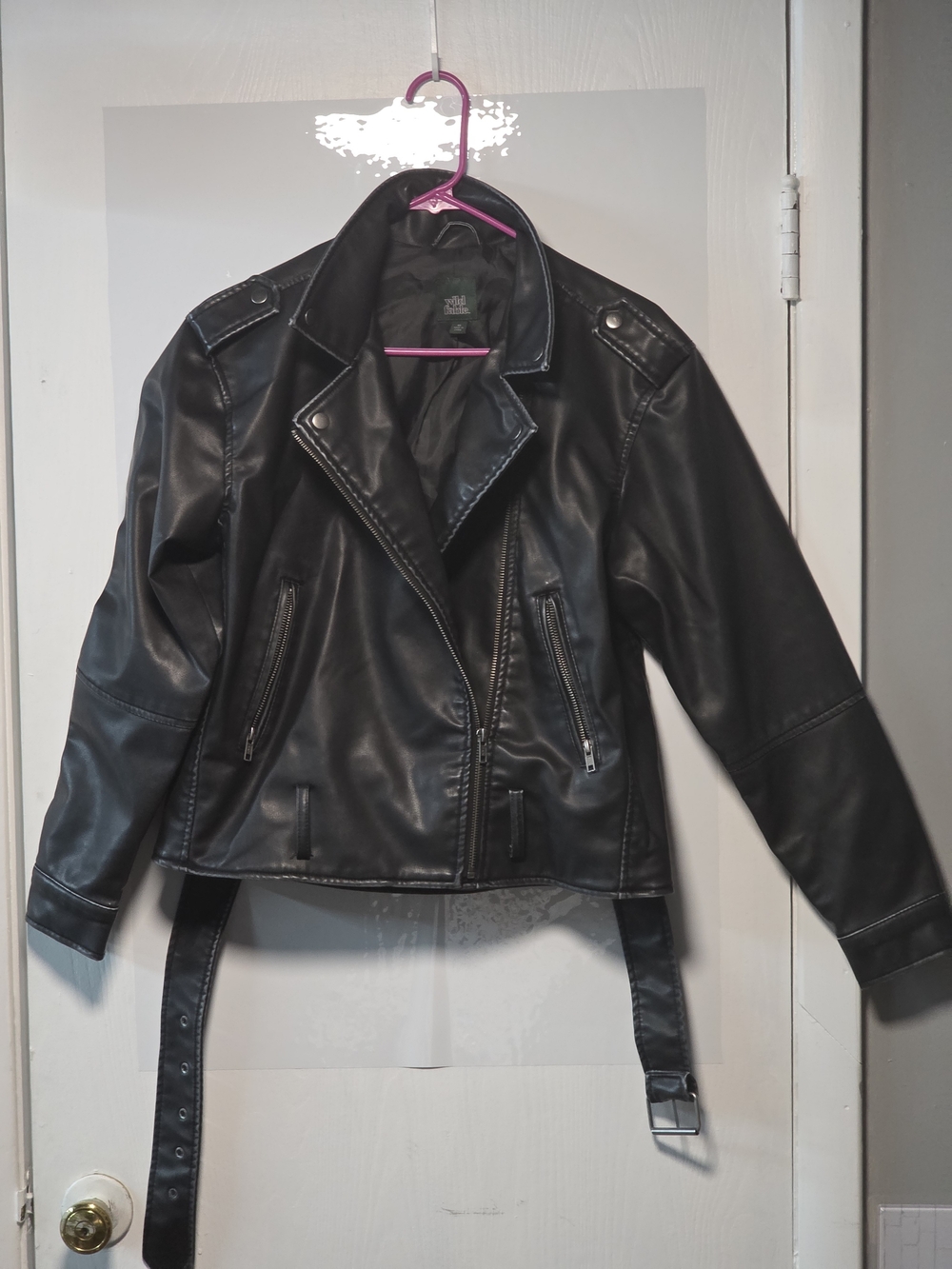 Wild fable Black Faux Leather Biker Moto Jacket with Belt
